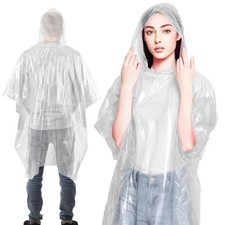 White Disposable Rain Ponchos with Hood Emergency Coats 200 Count One Size
