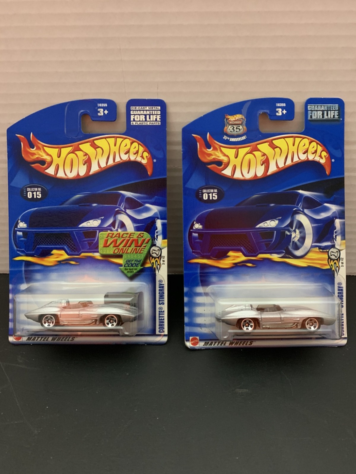 Hot Wheels 2003 Corvette Stingray 2 Car Bundle, two different card variants
