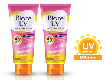 2 x Biore UV ANTI-POLLUTION Intensive AURA Body Care Serum LSF50+ PA+++ 150ml