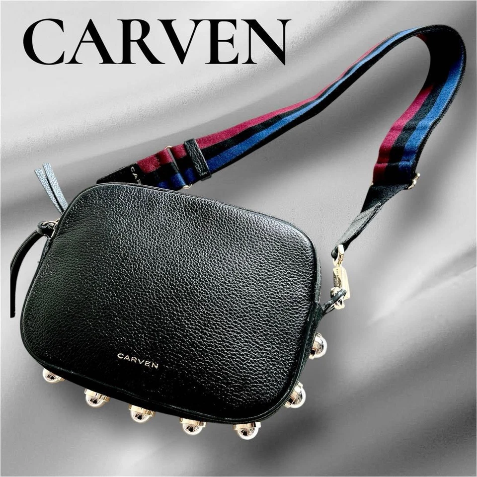 Bolsa de ombro CARVEN Big Studs bolsa de couro preta usada em bom estado - Imagem 2 de 4