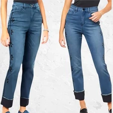 DG2 by Diane Gilman Flex Stretch Denim Jeweled Straight Ankle Jean Sz 10 NWTS