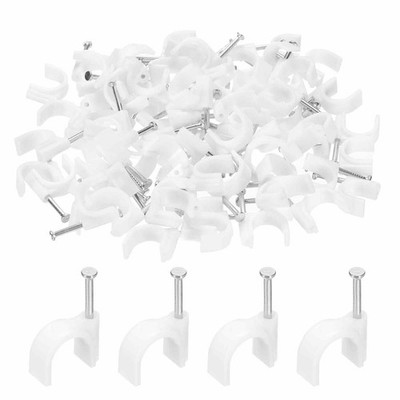 HARFINGTON 100pcs Cable Clips 12mm Half Clamp J-Hook with Nail Circular Single N