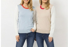 VIA MILANO Pullover, 1/1-Arm Kontrast-Details Rundhalsausschnitt figurumspielend