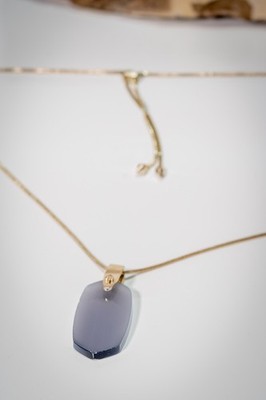 Kendra Scott Inez Gold Tone Slide Adjustable Necklace Slate Grey Cats Eye
