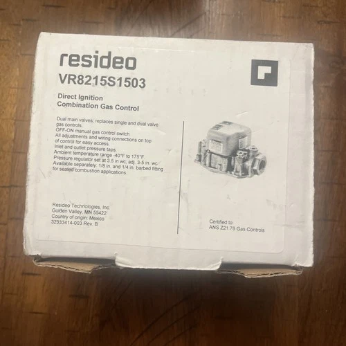 Resideo VR8215S1503 Gas Valve 24V Standard Opening Natural Gas Direct Ignition