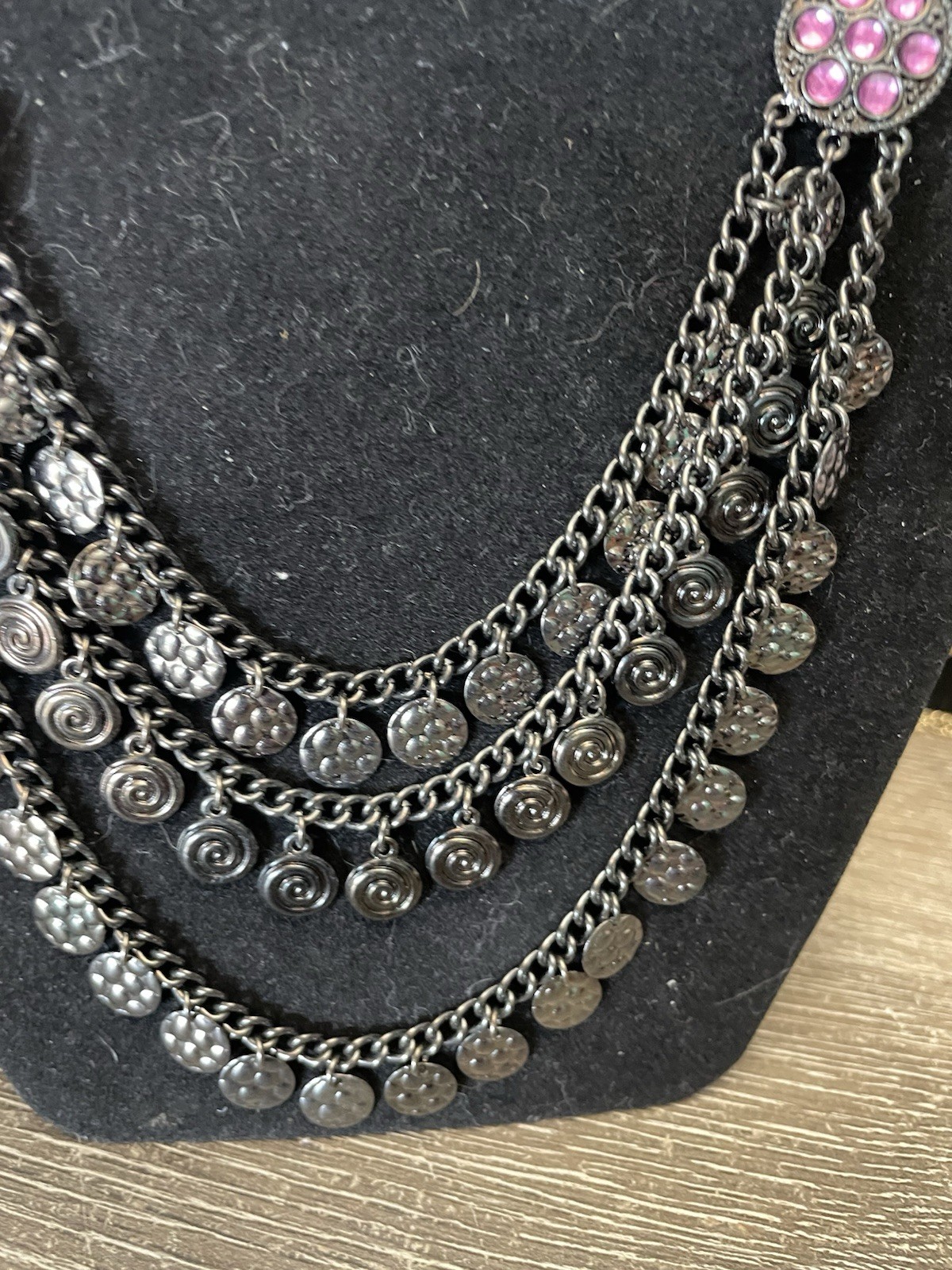 Boho Statement Necklace Multi Layer Gunmetal Chai… - image 3