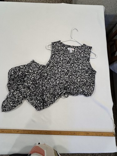 d&co Sleeveless Handkerchief Hem Dress L Black White Floral Stretch Knit Casual - Picture 5 of 9