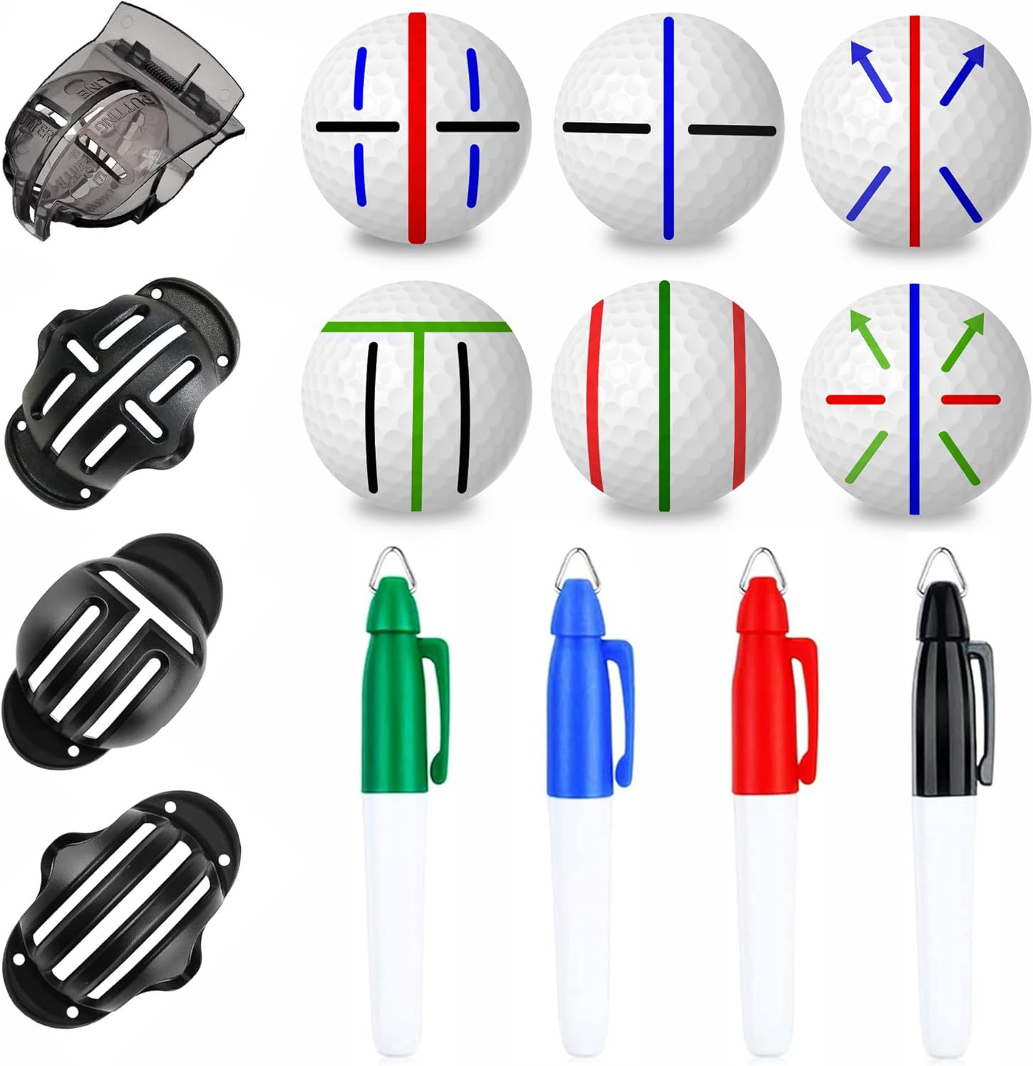 Marker Stencil & 4 Markers Golf Alignment Tool