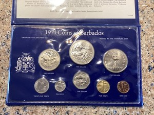 1974 Coinage of Barbados, Uncirculated Specimen Set Minted at the Franklin Mint