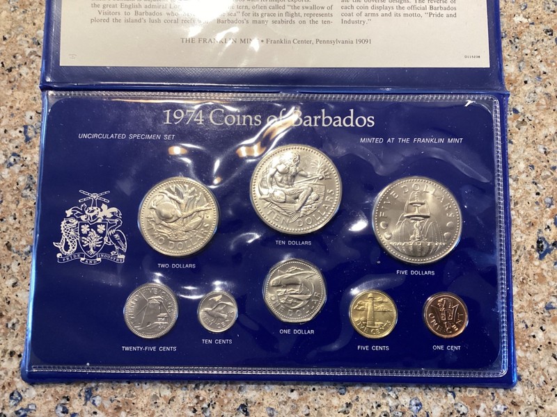 1974 Coinage of Barbados, Uncirculated Specimen Set Minted at the Franklin Mint