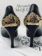 NEW Alexander McQueen Women Size 37 Black Gold  Baroque  Pump 4”Heel  In Box
