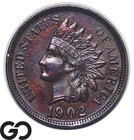 1902 Indian Head Cent Penny AU, Attractive Toning Bronze One Cent