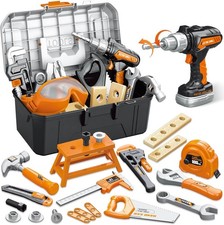 46 PCS Kids Tool Set W/ Portable Tool Box  Electronic Toy Drill Toddler Tool