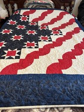 Homemade Full Size Red White Blue Stars 66  X 80  Never Washed 100 Cotton