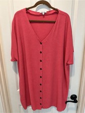 Madewell Coral Button-Front V-Neck Shirt Dress