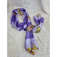 Vintage Style Purple Checkered Butterfly Print Scarf Yellow Butterflies Korea