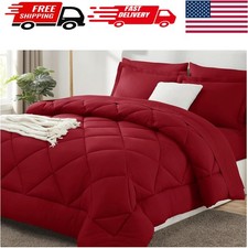 All-Season King Size Comforter Set - Luxury 7-Piece Dark Red Bedding Collection