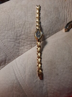 Vintage Elgin Diamond Gold Women's Watch Oval With Gold Braided