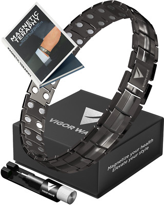Vigor Wave  Magnetic Therapy TITANIUM Bracelet for Men, Gunmetal [NEW]
