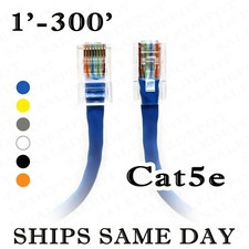 Cat5e BLUE Ethernet Cable LAN Network Patch UTP 24AWG w RJ45 ends 1-300 ft lot