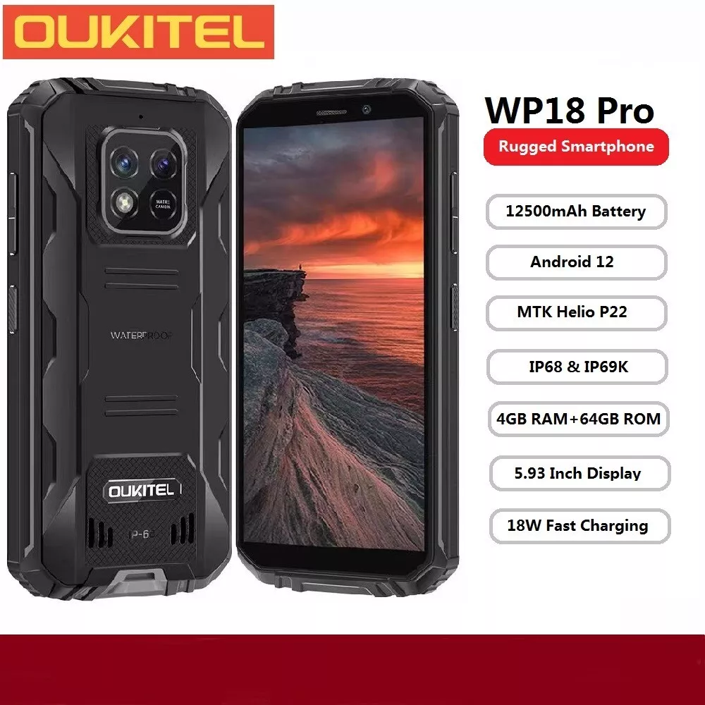 OUKITEL WP18 Pro 12500mAh Android 12 Rugged Smartphone 4GB+64GB IP68&IP69K  5.93