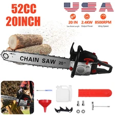 52cc Gas Powered Chainsaw with 20'' Guide Bar Saw Chain 2-Stroke Engine Cut Wood