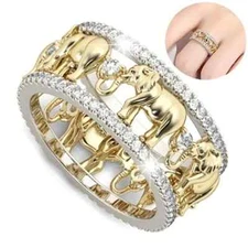 Golden Elephant Decor Hollow Ring Fashion Ring inlaid Zircon Women Men Gift New