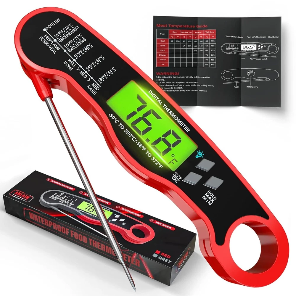 Meat Thermometer Digital - Waterproof Kitchen Thermometer with Backlight & Hold