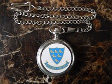 SUSSEX CRICKET CLUB CHROME POCKET WATCH WITH CHAIN