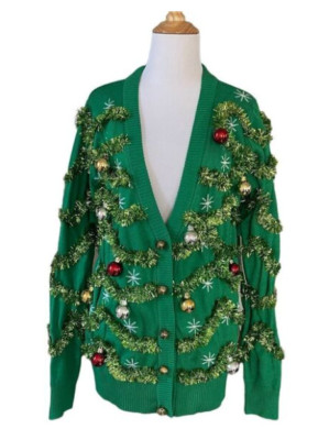 Tipsey Elves Gaudy Ugly Jingle Bell Cardigan Christmas Sweater