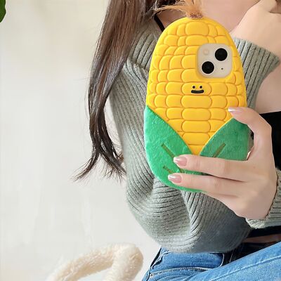 3D Corn Cute Silicone Stand Phone Case Cover fr Apple iphone 16 15 14 13 Pro Max