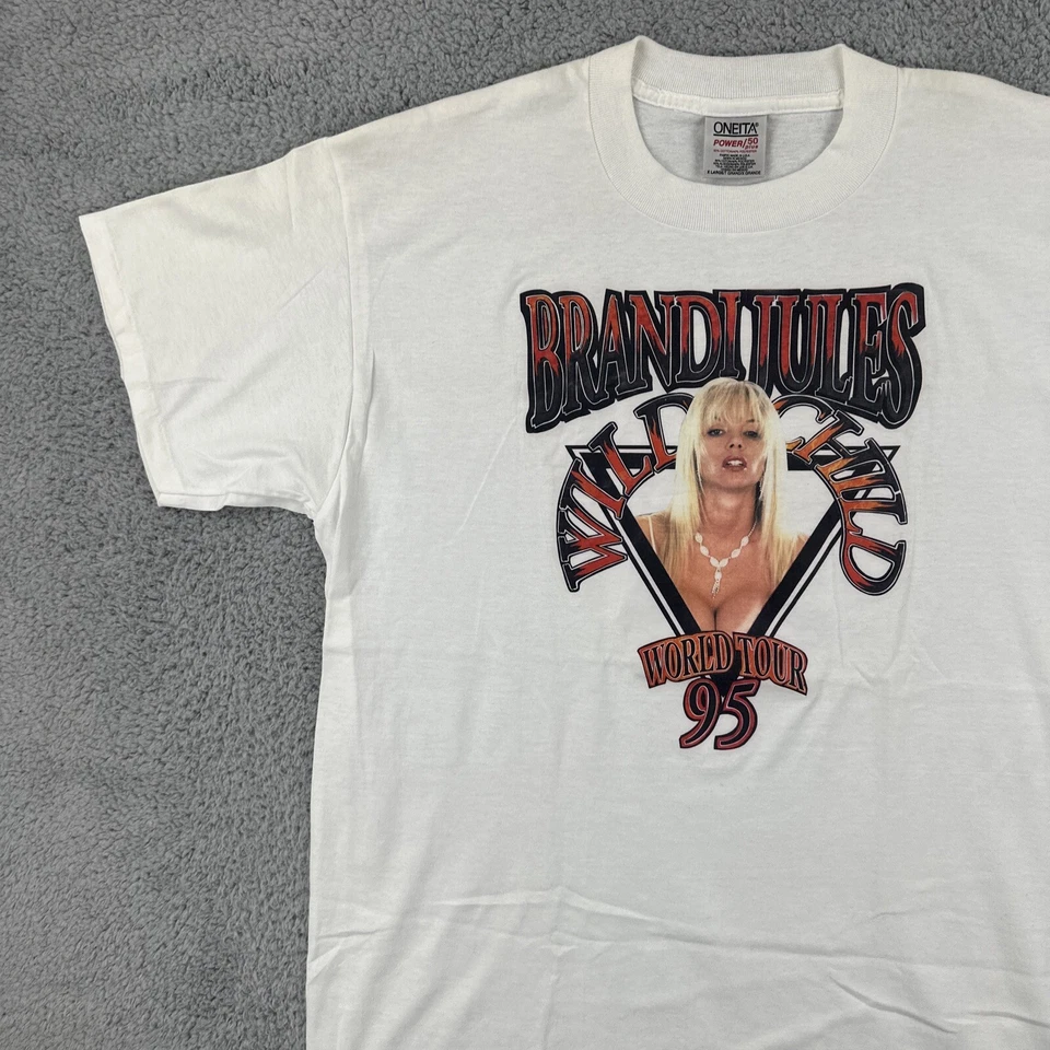 Vintage ONEITA Mens XL White T Shirt Brandi Jules 95 World Tour Porn Star Rare - Image 4 of 4