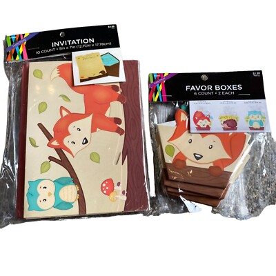 NEW Hobby Lobby Forrest Animal Owl Fox Birthday Party Invitation Favor Box Lot