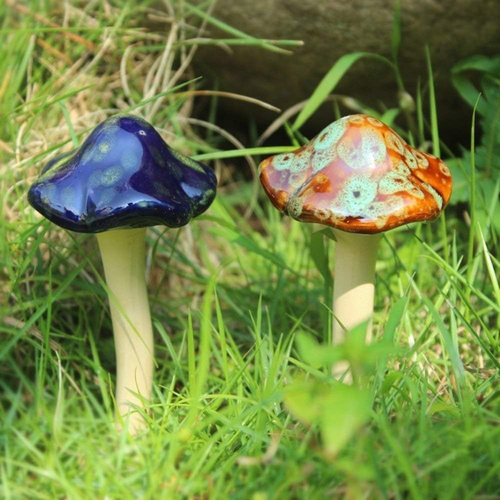 Garden Decor, 4Pcs (Random Color) Ceramic Mushroom for Garden, Yard, Fairy Garde - Picture 2 of 5