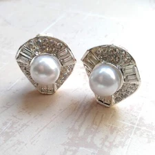 Charlestone Clear Crystal White Pearl Clip On Earrings