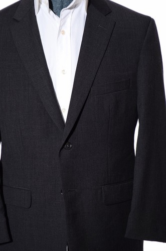 42S Short Pronto Uomo Dark-Gray Worsted Wool 2-Piece Suit 36x29 Trousers Jacket - Picture 3 of 14