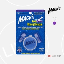 Mack's AquaBlock Earplugs, 1 Pair Clear  Ear Plugs For Swimming Cover Reusable