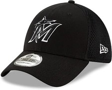 Miami Marlins New Era 39Thirty Black White Tonal Neo S/M Flex Cap Hat 30