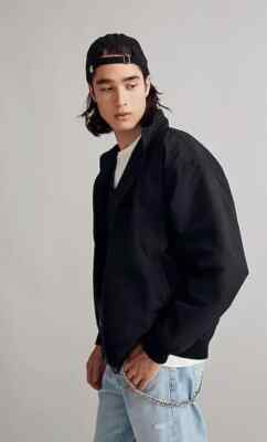 Madewell NEW NWT Mens Medium Black Fleece Lined Bomber Jacket