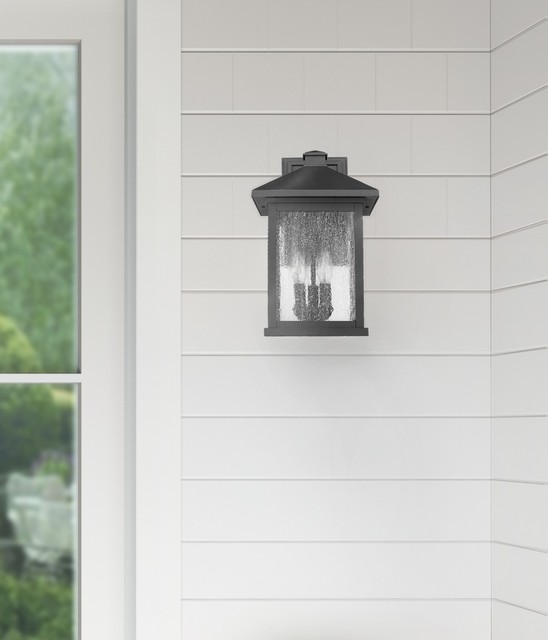 3Light Black Front Door Wall Light Outdoor Traditional 16" H Aluminum