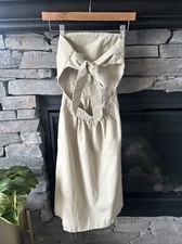 urban outfitters XS Apron dress Open Back Linen Cotton Blend Beige Tan Back Tie