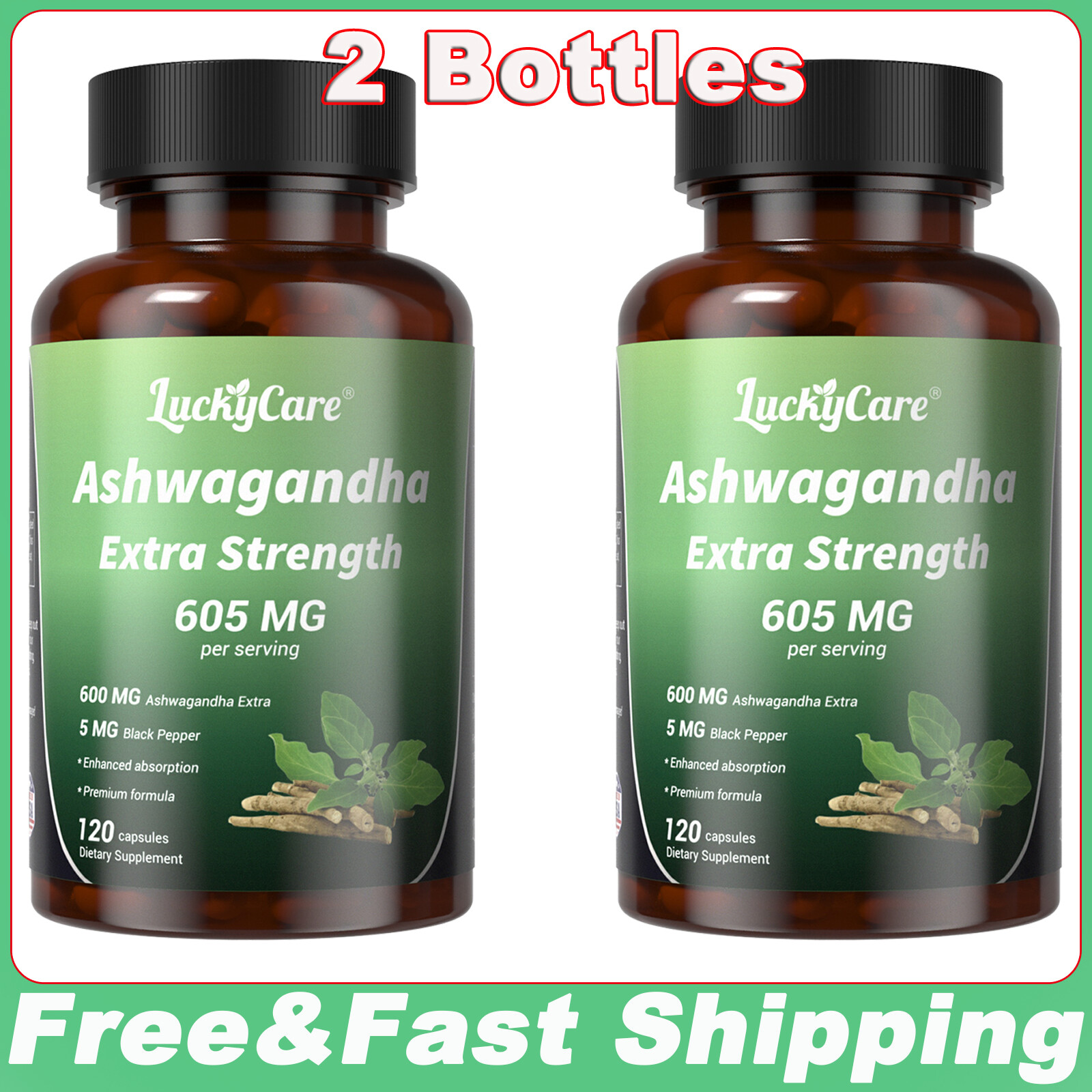Organic Ashwagandha 240 Capsules 600mg Supplement w/ Black Pepper Root Powder