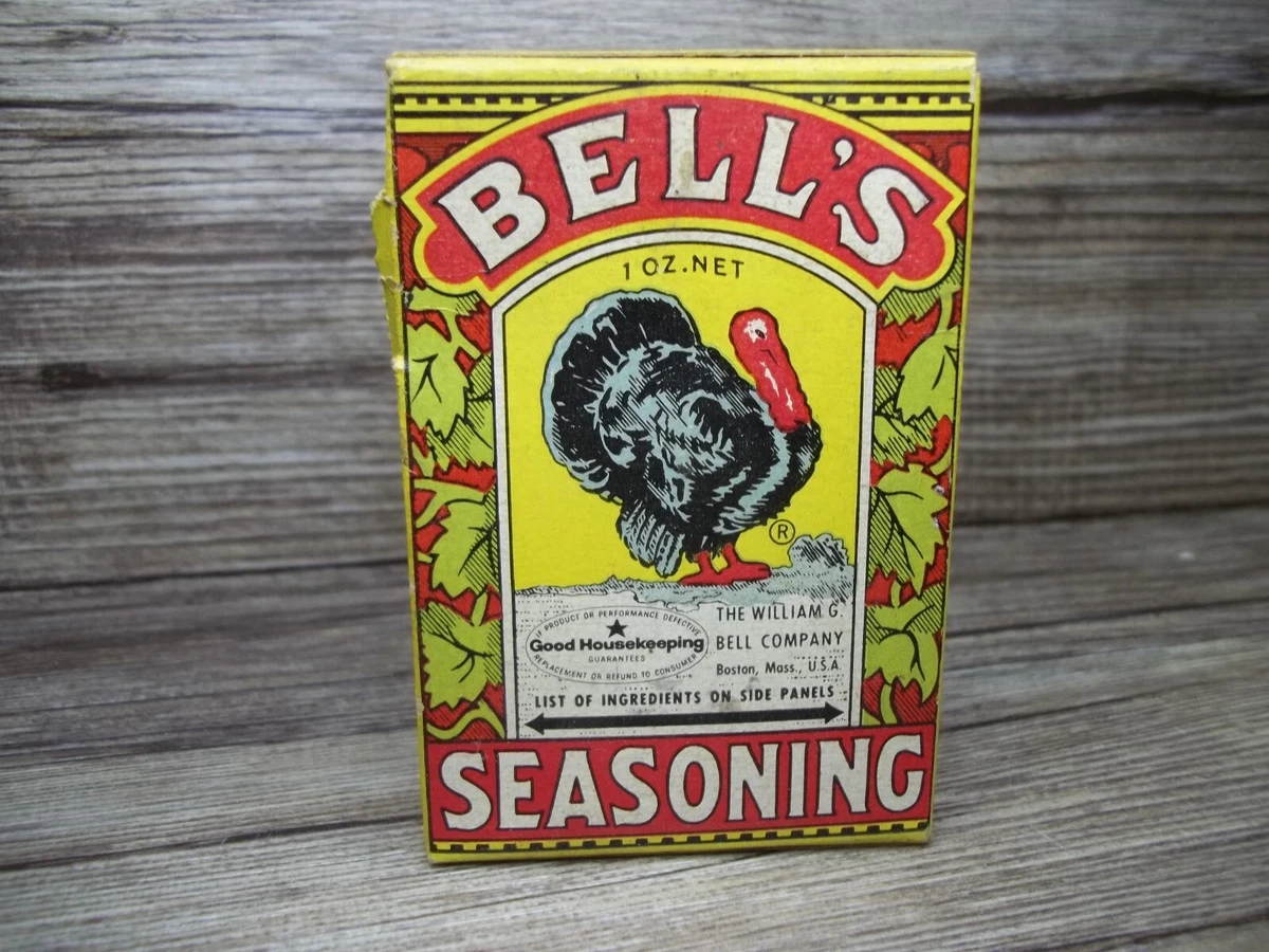 vintage Bell s seasoning in paper box with pourspout on side big