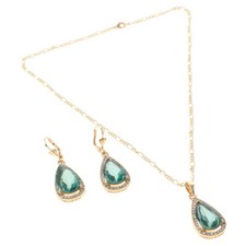 Gold Tone Gold Plated Necklace Earring Set With Rhinestone MNS617-GEN