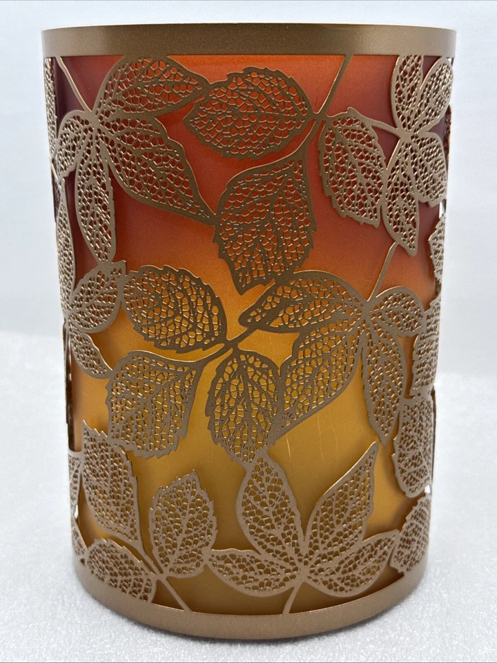 Yankee Candle AMBER HOJAS BARRIL Vela Grande 7” Vidrio y Metal SOMBRA *LEER* Foto 2 de 4