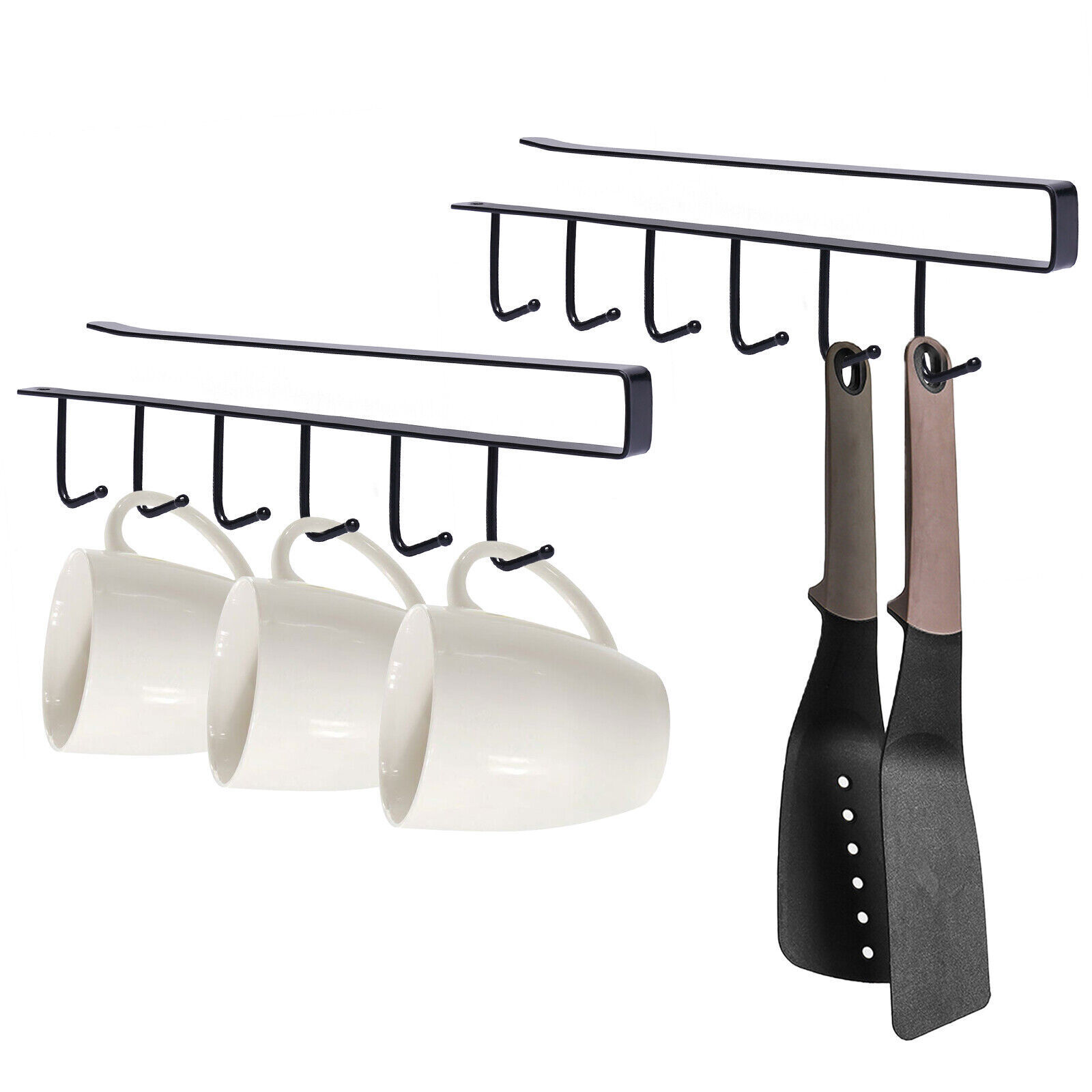 2x Under Shelf Coffee Cup Mug Holder Hanger Storage Rack 6 Hook