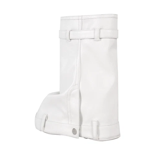 Punk Goth Womens Buckle Zipper Leather Round Toe High Wedge Heels Mid Calf Boots - Picture 36 of 51