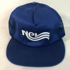 Vintage NEV Beverage Promotional Made in USA Snapback Trucker Hat Blue NEL Soda