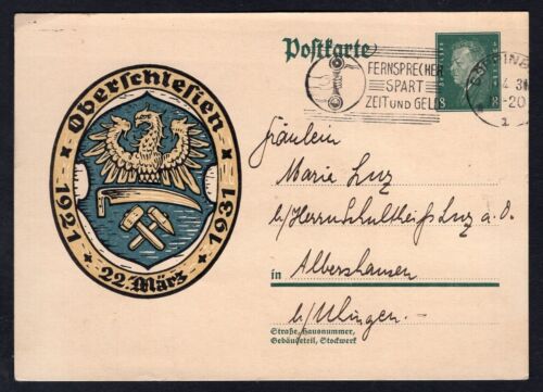 ALEMANIA 1931 Alta Silesia Tarjeta Postal Ilustrada. Eslogan telefónico