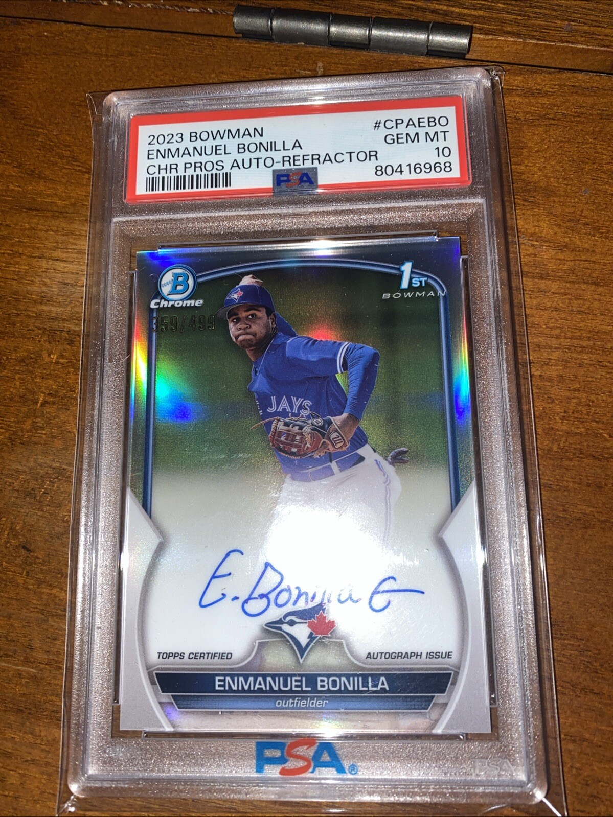 ENMANUEL BONILLA 2023 1st Bowman Chrome Auto Refractor /499 PSA 10 Gem Toronto